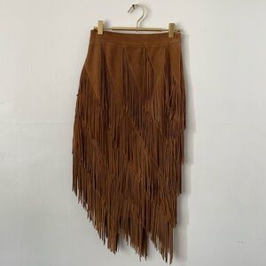 Intermix brown leather asymmetrical fringe skirt. 
Size small cowgirl Halloween